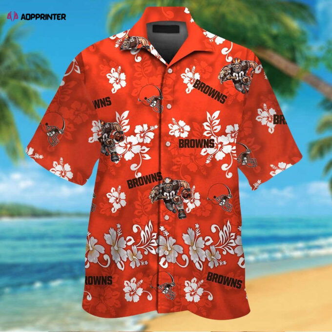 Cleveland Browns Short Sleeve Button Up Tropical Aloha Hawaiian Shirt Set for Men Women Kids MTE026