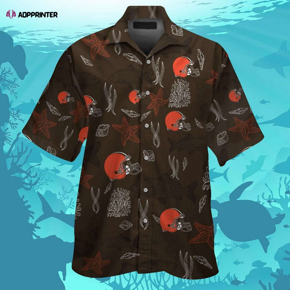 Cleveland Browns Short Sleeve Button Up Tropical Aloha Hawaiian Shirt Set for Men Women Kids MTE027 Cleveland Browns Short Sleeve Button Up Tropical Aloha Hawaiian Shirt Set for Men Women Kids MTE027
