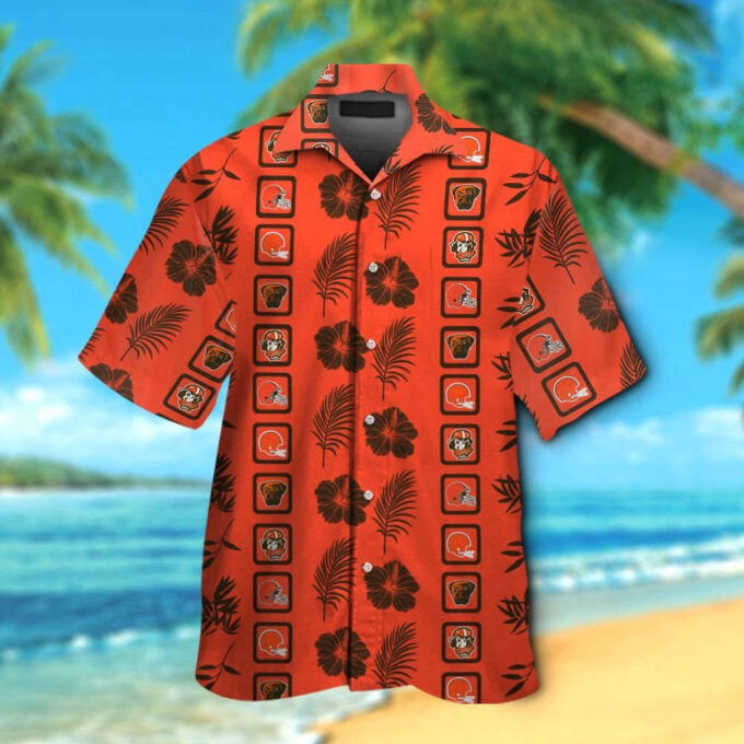 Cleveland Browns Short Sleeve Button Up Tropical Aloha Hawaiian Shirt Set for Men Women Kids MTE028