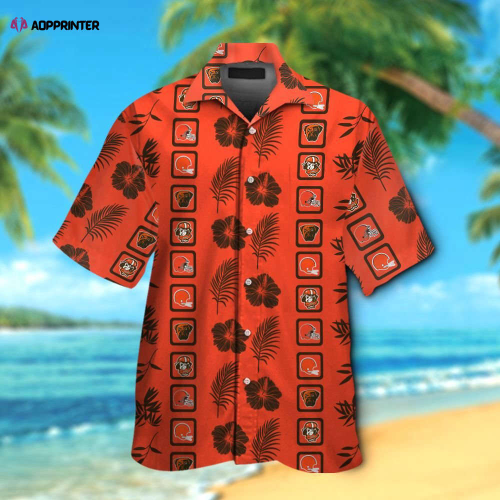 Cleveland Browns Short Sleeve Button Up Tropical Aloha Hawaiian Shirt Set for Men Women Kids MTE028 Cleveland Browns Short Sleeve Button Up Tropical Aloha Hawaiian Shirt Set for Men Women Kids MTE028