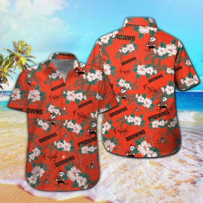Cleveland Browns Short Sleeve Button Up Tropical Aloha Hawaiian Shirt Set for Men Women Kids MTE04