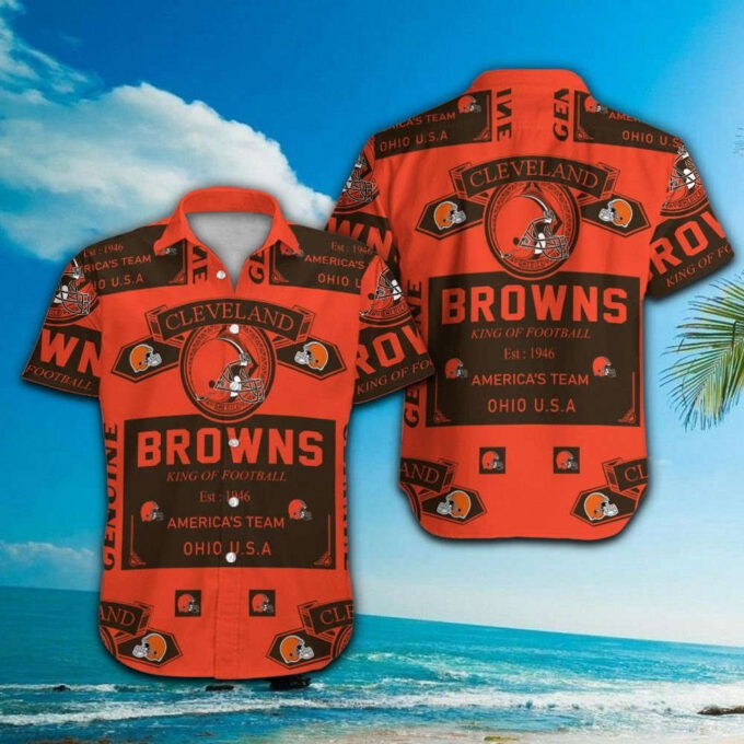 Cleveland Browns Short Sleeve Button Up Tropical Aloha Hawaiian Shirt Set for Men Women Kids MTE06