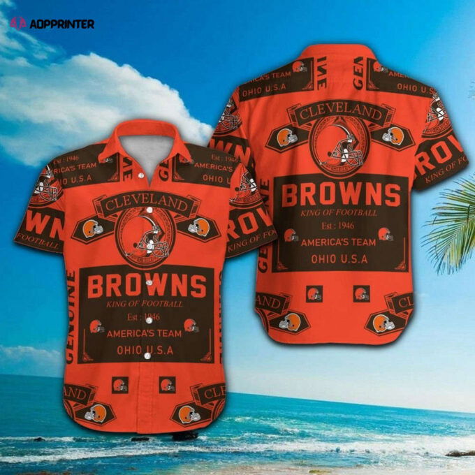 Cleveland Browns Short Sleeve Button Up Tropical Aloha Hawaiian Shirt Set for Men Women Kids MTE06