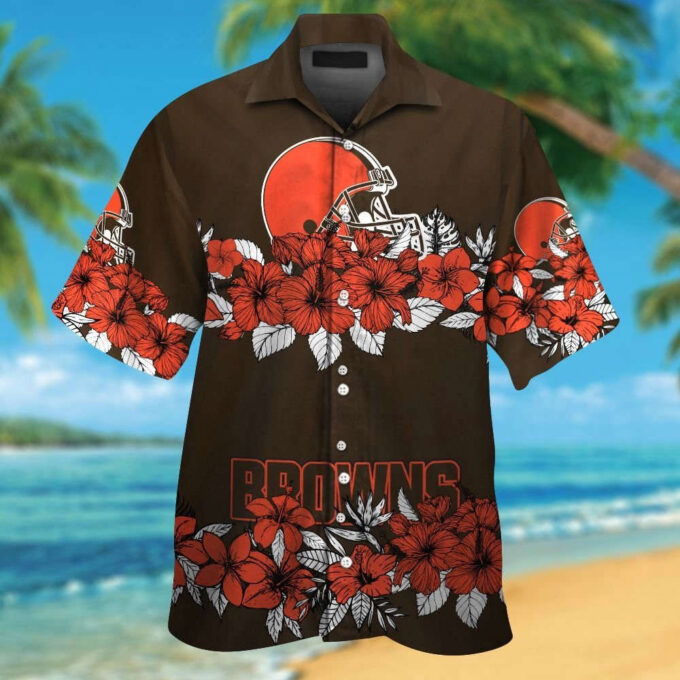 Cleveland Browns Short Sleeve Button Up Tropical Aloha Hawaiian Shirt Set for Men Women Kids MTE07
