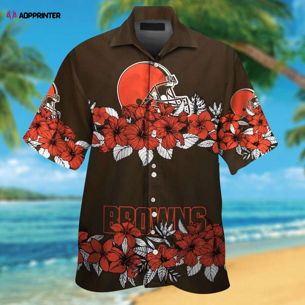 Cleveland Browns Short Sleeve Button Up Tropical Aloha Hawaiian Shirt Set for Men Women Kids MTE07 Cleveland Browns Short Sleeve Button Up Tropical Aloha Hawaiian Shirt Set for Men Women Kids MTE07