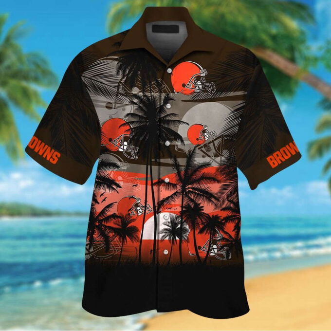 Cleveland Browns Short Sleeve Button Up Tropical Aloha Hawaiian Shirts Shirt Hawaiian Shirt Set for Men Women Kids