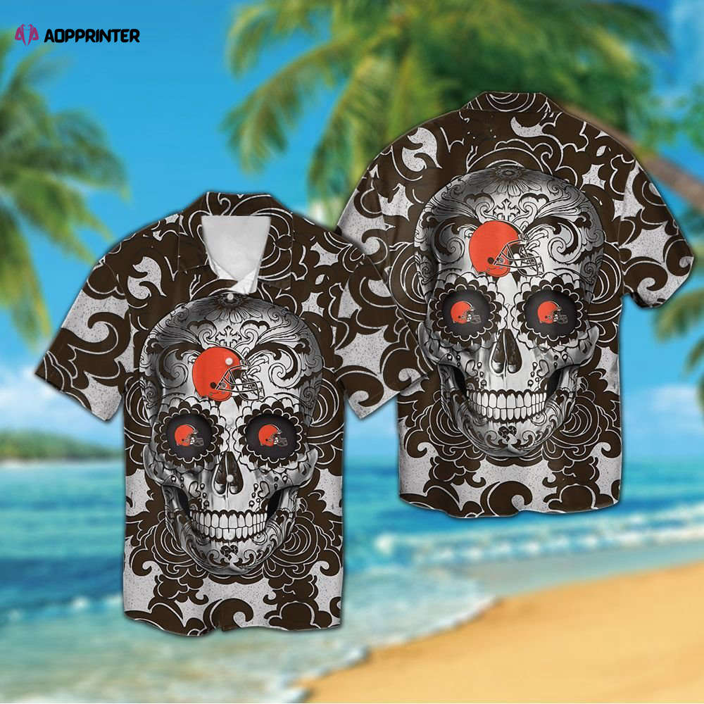 Cleveland Browns Sugarskull Short Sleeve Button Up Tropical Aloha Hawaiian Shirt Set for Men Women Kids Cleveland Browns Sugarskull Short Sleeve Button Up Tropical Aloha Hawaiian Shirt Set for Men Women Kids