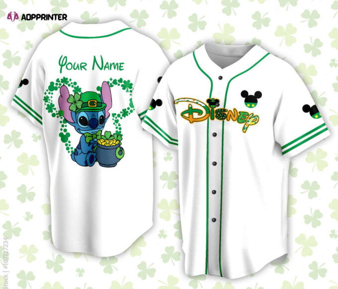 Custom Saint Patrick Day Disneyland Baseball Jersey Personalized Stitch St Patrick Family Vacation Trip Jersey For Baseball Lovers
