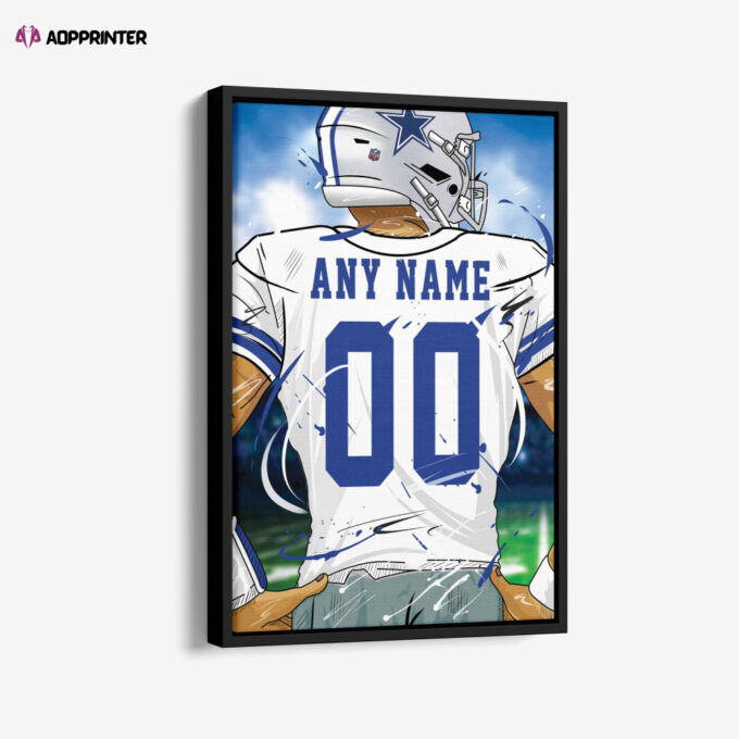 Dallas Cowboys Jersey NFL Personalized Jersey Custom Name and Number Canvas Wall Art  Print Home Decor Framed Poster Man Cave Gift