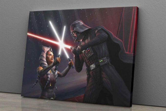 Darth Vader Vs Ahsoka Tano Poster Starwars Canvas Unique Design Wall Art Print Hand Made Ready to Hang Custom Design