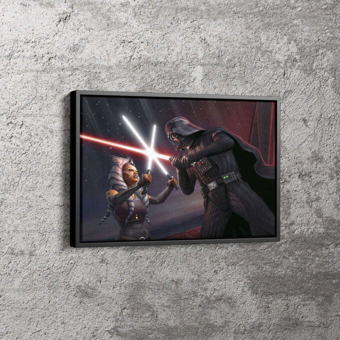 Darth Vader Vs Ahsoka Tano Poster Starwars Canvas Unique Design Wall Art Print Hand Made Ready to Hang Custom Design