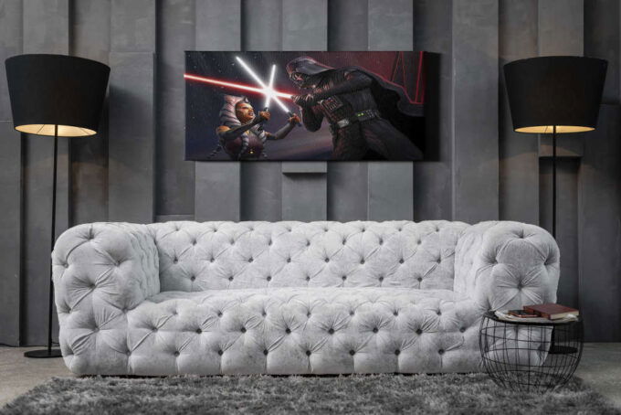 Darth Vader Vs Ahsoka Tano Poster Starwars Canvas Unique Design Wall Art Print Hand Made Ready to Hang Custom Design