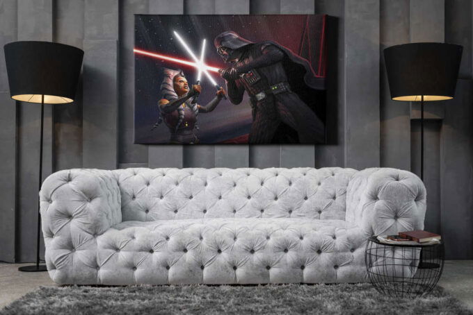 Darth Vader Vs Ahsoka Tano Poster Starwars Canvas Unique Design Wall Art Print Hand Made Ready to Hang Custom Design
