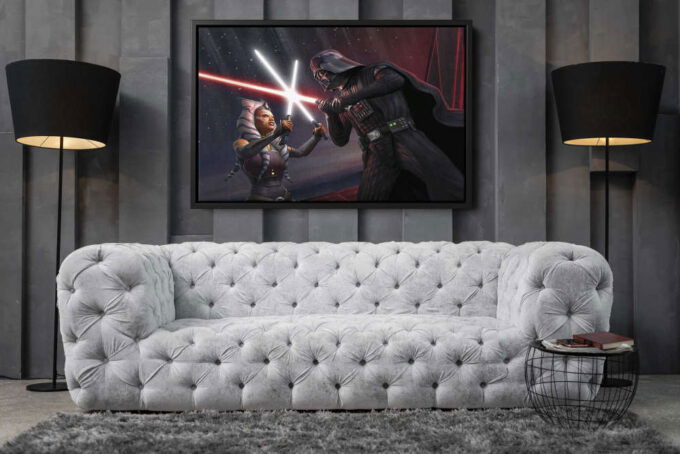 Darth Vader Vs Ahsoka Tano Poster Starwars Canvas Unique Design Wall Art Print Hand Made Ready to Hang Custom Design