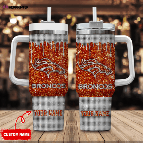 Cart 2 Denver Broncos Personalized NFL Glitter and Diamonds Bling 40oz Stanley Tumbler