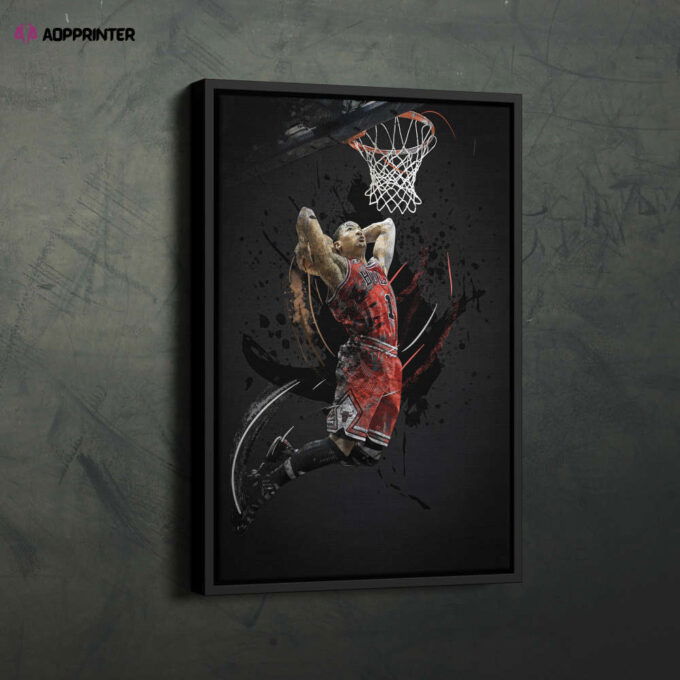 Derrick Rose Art Dunk Chicago Bulls NBA Wall Art Home Decor Hand Made Poster Canvas Print