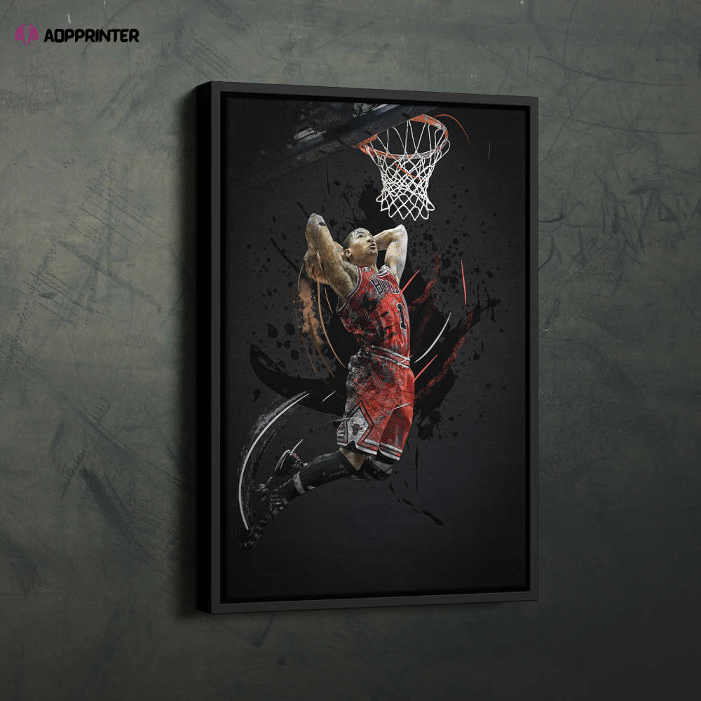 Derrick Rose Art Dunk Chicago Bulls NBA Wall Art Home Decor Hand Made Poster Canvas Print Derrick Rose Art Dunk Chicago Bulls NBA Wall Art Home Decor Hand Made Poster Canvas Print