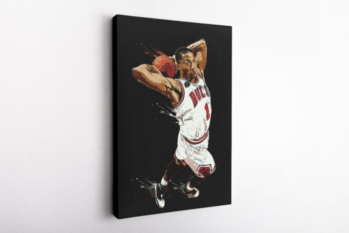 Derrick Rose Basketball Art Effect Chicago Bulls Dunk Canvas Unique Design Wall Art Print Hand Made Ready to Hang Custom Design