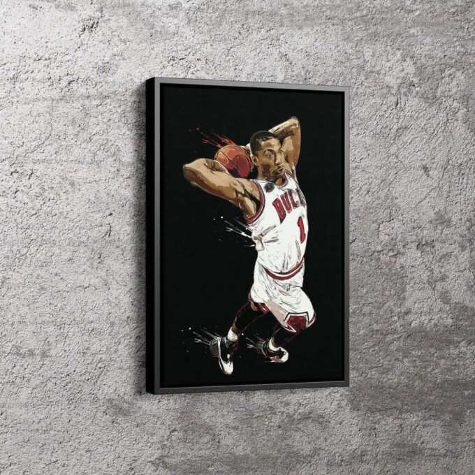 Derrick Rose Basketball Art Effect Chicago Bulls Dunk Canvas Unique Design Wall Art Print Hand Made Ready to Hang Custom Design