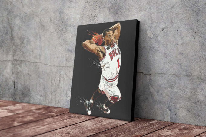 Derrick Rose Basketball Art Effect Chicago Bulls Dunk Canvas Unique Design Wall Art Print Hand Made Ready to Hang Custom Design