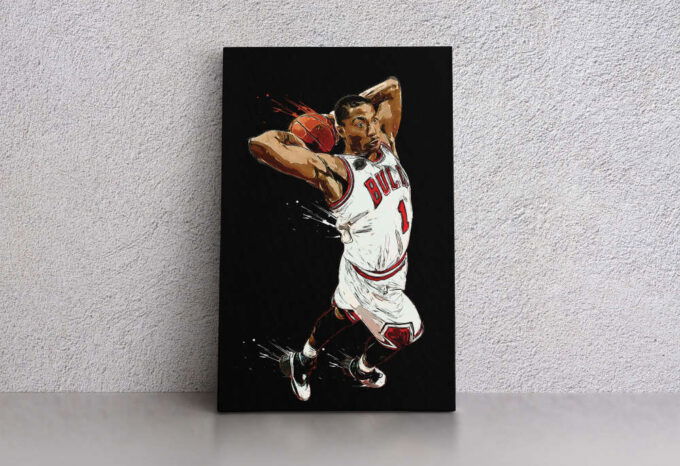 Derrick Rose Basketball Art Effect Chicago Bulls Dunk Canvas Unique Design Wall Art Print Hand Made Ready to Hang Custom Design