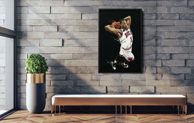 Derrick Rose Basketball Art Effect Chicago Bulls Dunk Canvas Unique Design Wall Art Print Hand Made Ready to Hang Custom Design