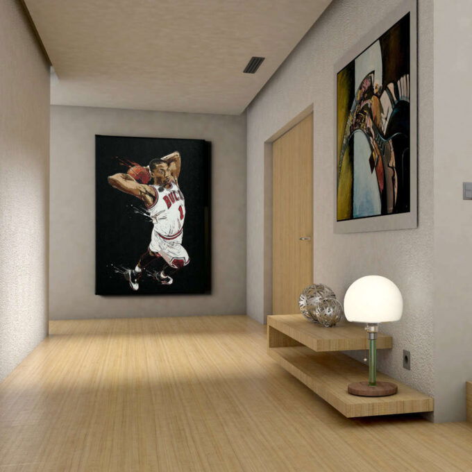 Derrick Rose Basketball Art Effect Chicago Bulls Dunk Canvas Unique Design Wall Art Print Hand Made Ready to Hang Custom Design