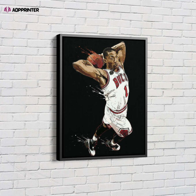 Derrick Rose Basketball Art Effect Chicago Bulls Dunk Canvas Unique Design Wall Art Print Hand Made Ready to Hang Custom Design