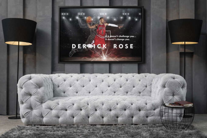Derrick Rose Dunk Art Poster Chicago Bulls Basketball Canvas Unique Design Wall Art Print Hand Made Ready to Hang Custom Design