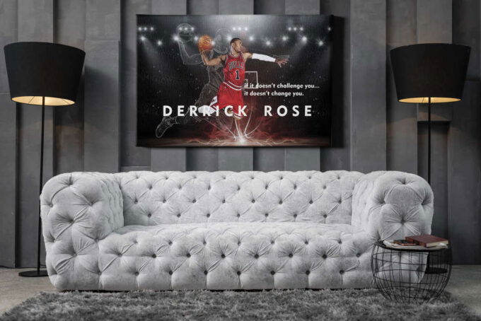 Derrick Rose Dunk Art Poster Chicago Bulls Basketball Canvas Unique Design Wall Art Print Hand Made Ready to Hang Custom Design