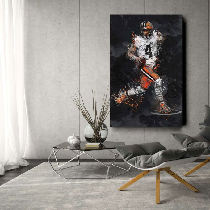 Deshaun Watson Art Cleveland Browns NFL Canvas Wall Art Home Decor Framed Poster Man Cave Gift