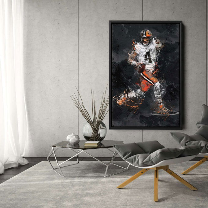 Deshaun Watson Art Cleveland Browns NFL Canvas Wall Art Home Decor Framed Poster Man Cave Gift