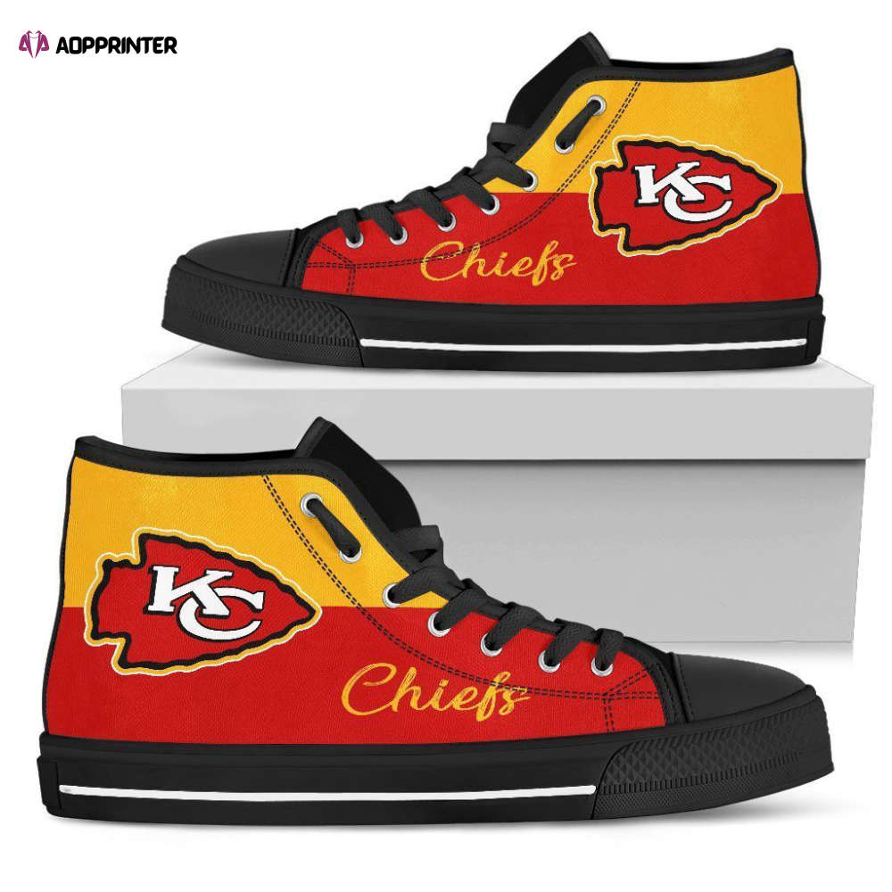 Divided Colours Stunning Logo Kansas City Chiefs NFL Custom Canvas High Top Shoes Divided Colours Stunning Logo Kansas City Chiefs NFL Custom Canvas High Top Shoes