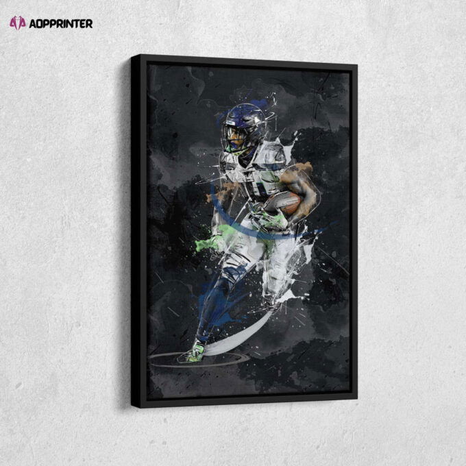 DK Metcalf Art Seattle Seahawks NFL Canvas Wall Art Home Decor Framed Poster Man Cave Gift