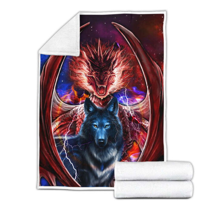Dragon and wolf fleece blanket