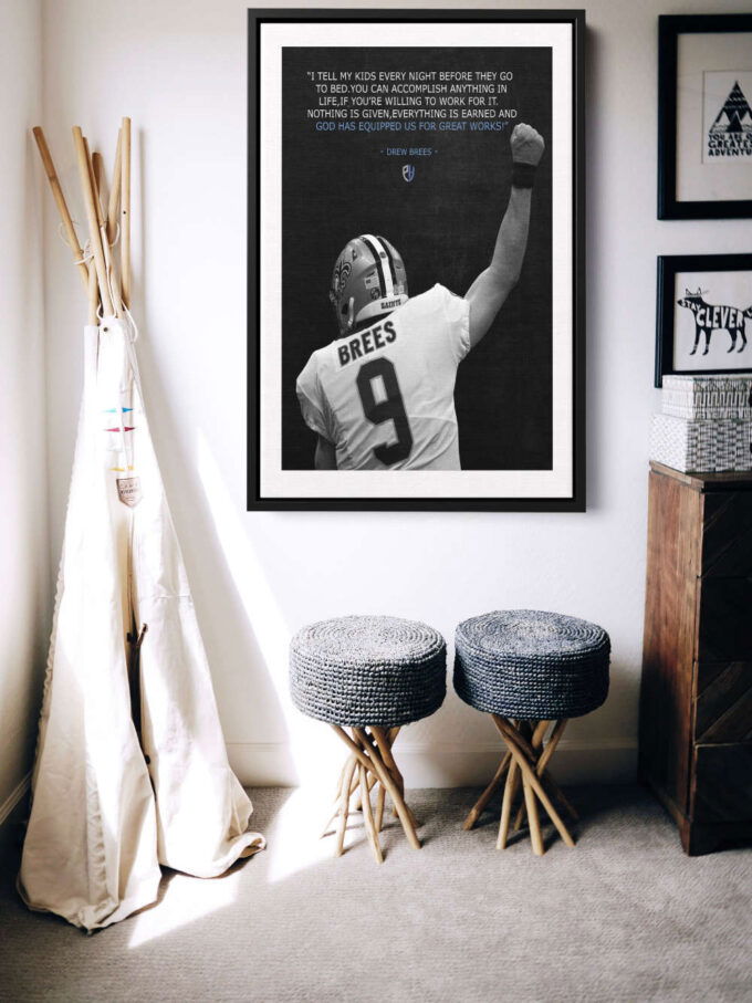 Drew Brees Quote Poster New Orleans Saints Canvas Unique Design Wall Art Print Hand Made Ready to Hang Custom Design