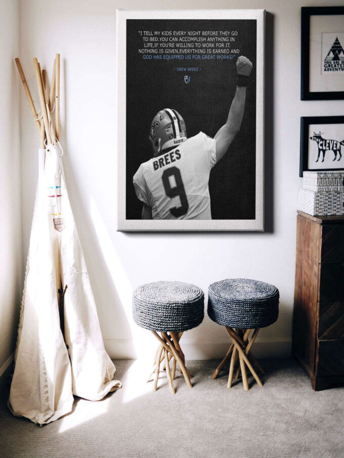 Drew Brees Quote Poster New Orleans Saints Canvas Unique Design Wall Art Print Hand Made Ready to Hang Custom Design