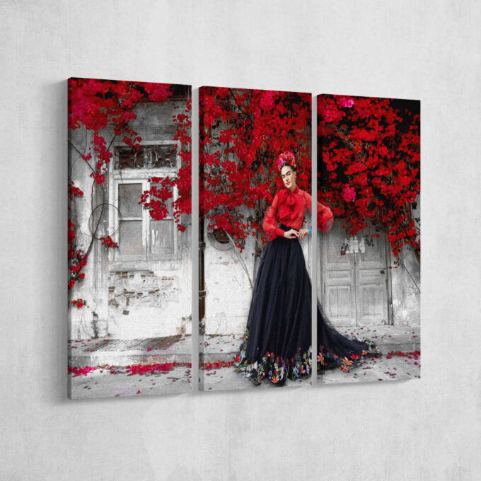 Frida Kahlo Red Tree Black and White Canvas Unique Design Wall Art Print Hand Made Ready to Hang Custom Design