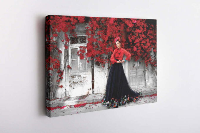 Frida Kahlo Red Tree Black and White Canvas Unique Design Wall Art Print Hand Made Ready to Hang Custom Design