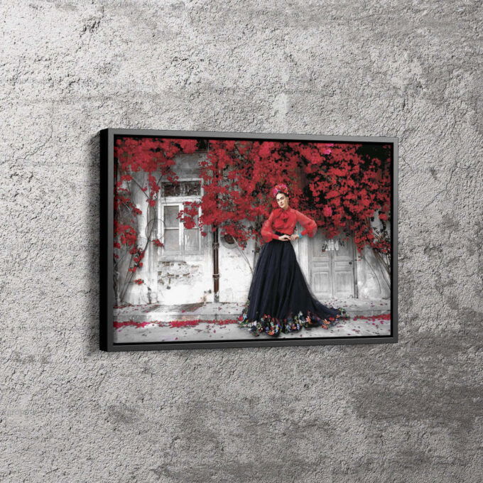 Frida Kahlo Red Tree Black and White Canvas Unique Design Wall Art Print Hand Made Ready to Hang Custom Design