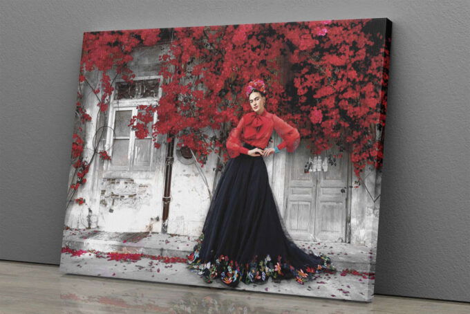 Frida Kahlo Red Tree Black and White Canvas Unique Design Wall Art Print Hand Made Ready to Hang Custom Design
