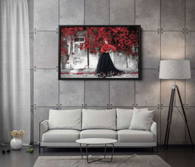 Frida Kahlo Red Tree Black and White Canvas Unique Design Wall Art Print Hand Made Ready to Hang Custom Design