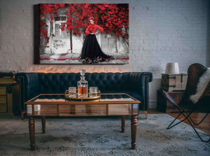 Frida Kahlo Red Tree Black and White Canvas Unique Design Wall Art Print Hand Made Ready to Hang Custom Design