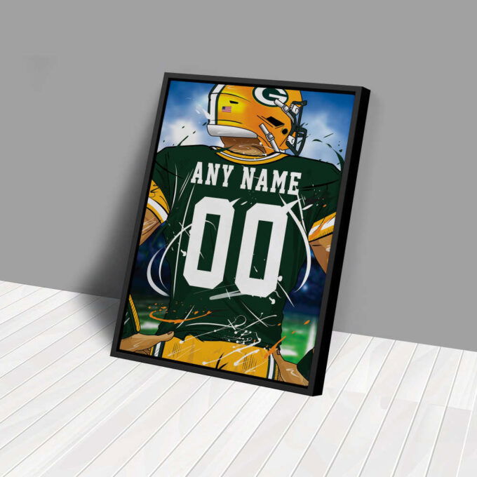 Green Bay Packers Jersey NFL Personalized Jersey Custom Name and Number Canvas Wall Art  Print Home Decor Framed Poster Man Cave Gift
