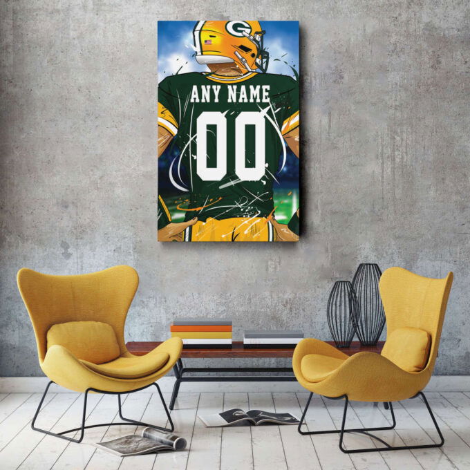 Green Bay Packers Jersey NFL Personalized Jersey Custom Name and Number Canvas Wall Art  Print Home Decor Framed Poster Man Cave Gift