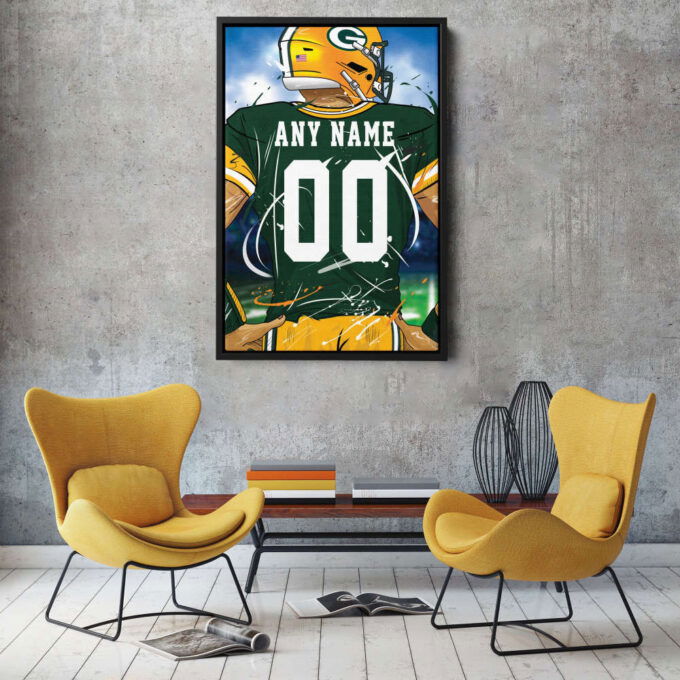 Green Bay Packers Jersey NFL Personalized Jersey Custom Name and Number Canvas Wall Art  Print Home Decor Framed Poster Man Cave Gift