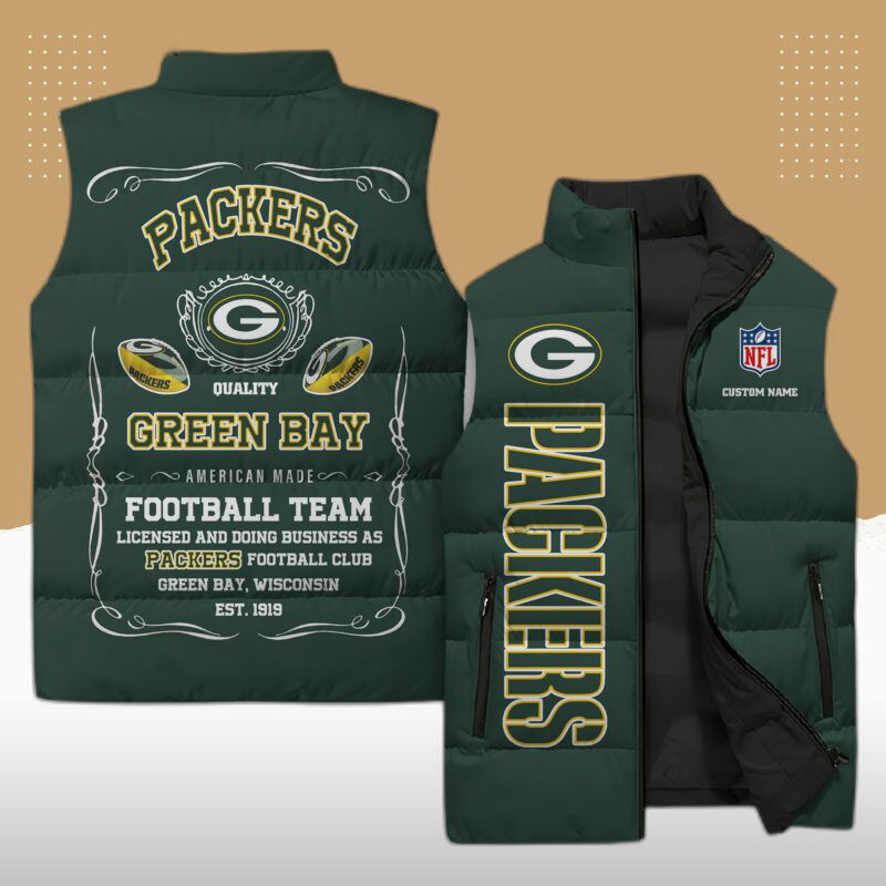 Green Bay Packers NFL Sleeveless Puffer Jacket Custom For Fans Gifts Green Bay Packers NFL Sleeveless Puffer Jacket Custom For Fans Gifts