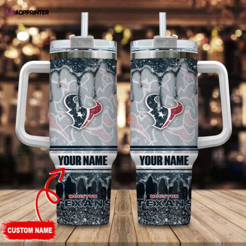 Cart 2 Houston Texans NFL Glitter Custom Name 40oz Stanley Tumbler