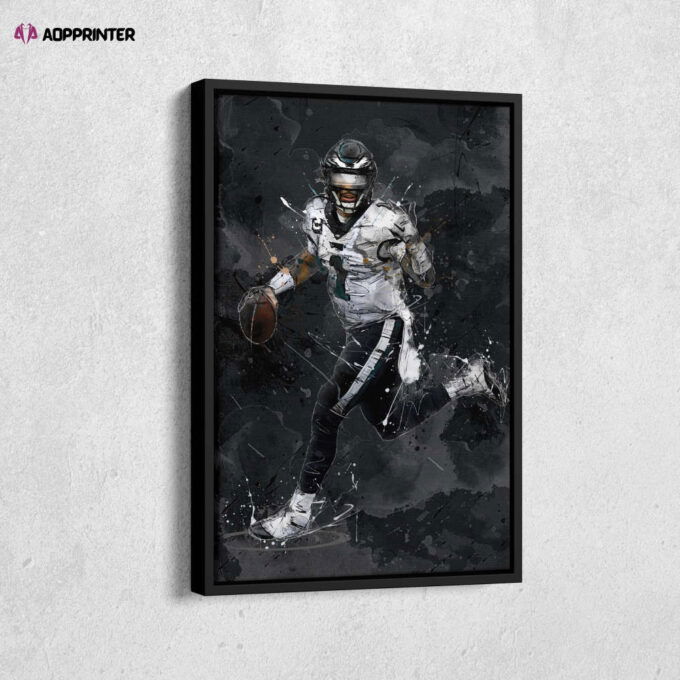 Jalen Hurts Art Philadelphia Eagles NFL Canvas Wall Art Home Decor Framed Poster Man Cave Gift