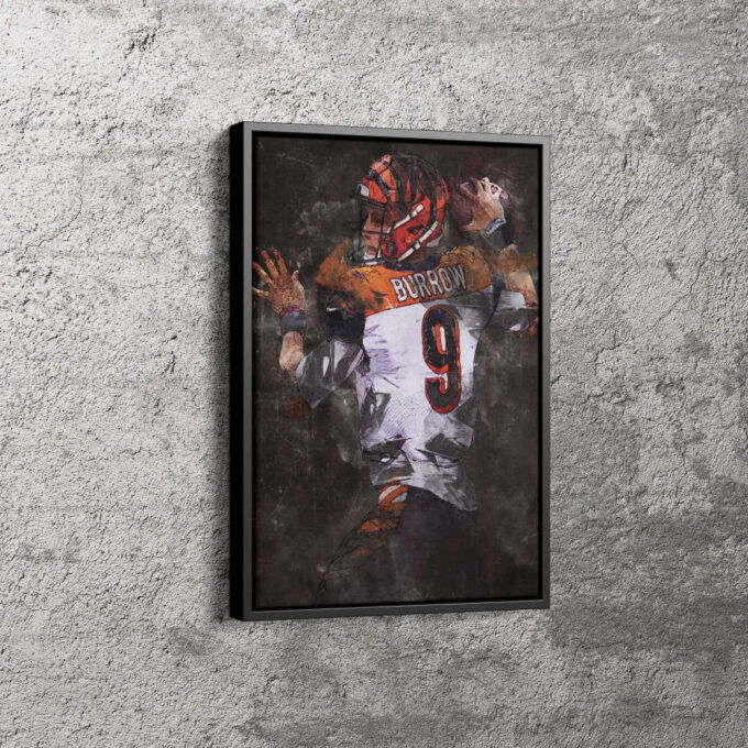 Joe Burrow Poster Cincinnati Bengals Painting Football Canvas Unique Design Wall Art Print Hand Made Ready to Hang Custom Design